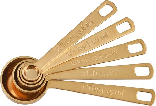 Le Creuset Measuring Spoons - Gold Set of 5 for Precise Cooking Measurements (1/8, 1/4, 1/2 Tsp, 1 Tb)