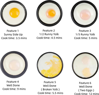 Smart Fried Egg Cooker - Automatic Maker for 6 Styles, Non-Stick Coating, Black Finish