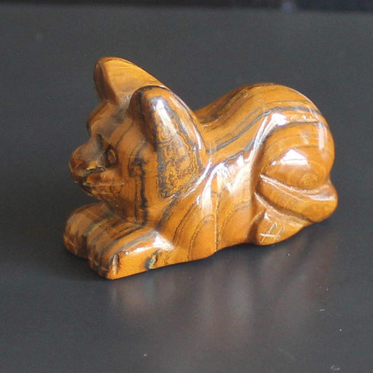 Skiennix Hand Carved Mixed Gemstone Crystal Cat Figurine - Unique Iron Tiger Eye Design