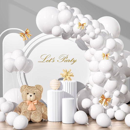 Skiennix 135-Piece White Balloon Garland Kit - Various Sizes for Birthday, Baby Shower & Wedding Decor