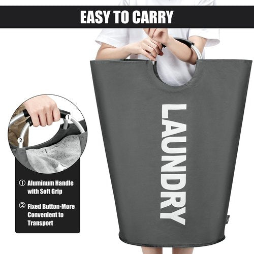 DOKEHOM 82L Large Laundry Basket, Collapsible Laundry Bag, Freestanding Tall Clothes Hamper, Foldable Washing Bin (Dark Grey)