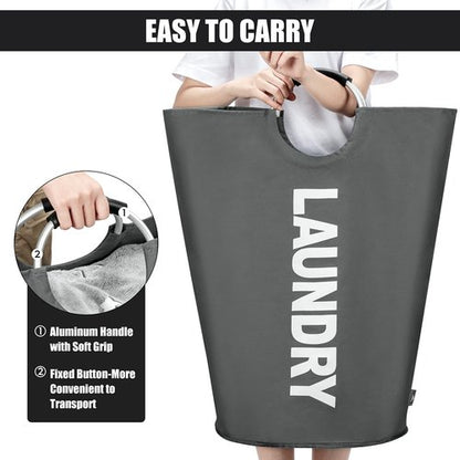 DOKEHOM 82L Large Laundry Basket, Collapsible Laundry Bag, Freestanding Tall Clothes Hamper, Foldable Washing Bin (Dark Grey)