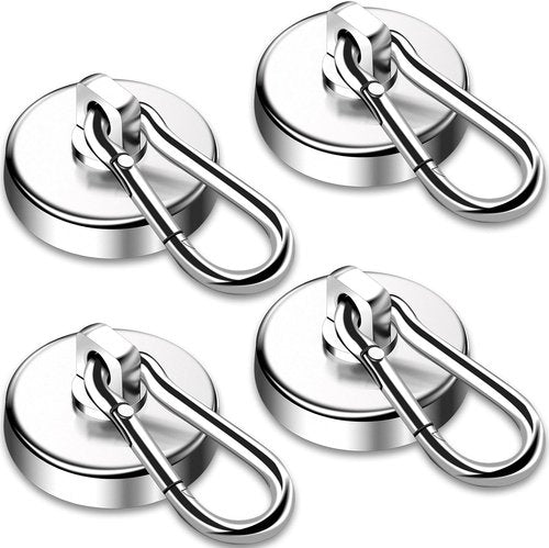 DIYMAG Magnetic Hooks - 150LBS Heavy Duty Neodymium Magnet with Swivel Carabiner | Pack of 4