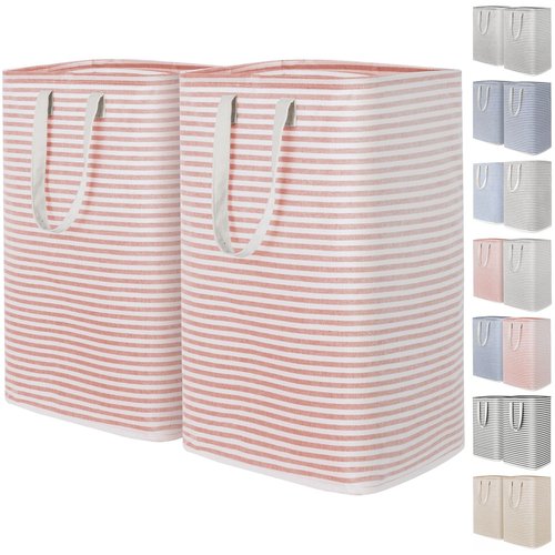 Lifewit 2 Pack Laundry Basket 80L Each, Collapsible Clothes Hamper with Reinforced Handles, Freestanding Waterproof Design for Bedroom and Laundry Room, Pink 160L Total