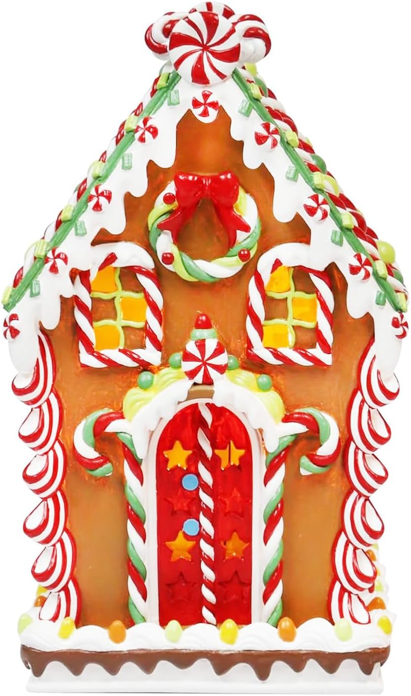 Moments In Time LED Lighted Gingerbread House - Hand-Painted Christmas Village Décor | 11” Battery Operated