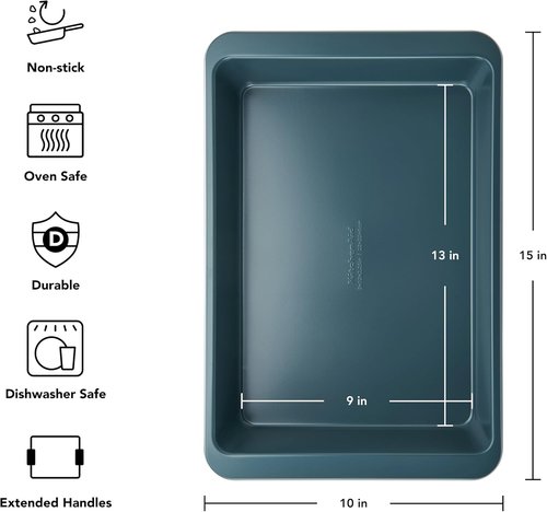 KitchenAid Nonstick Cake Pan - Swiss Engineered Aluminized Steel, Dishwasher Safe, Agave, 9 x 13 Inch