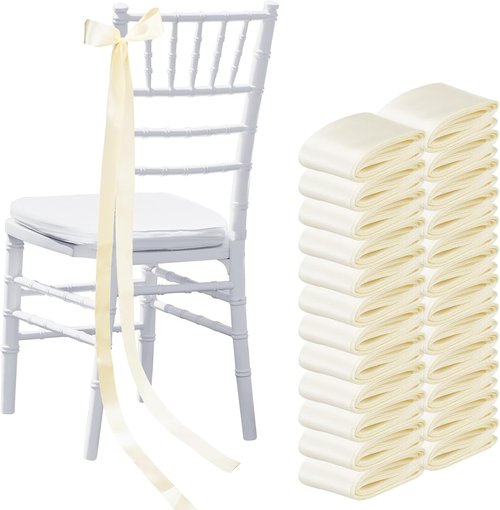 Daifunli Wedding Bows - Elegant Ivory White Satin Aisle Decorations | 24 Pcs Chair Ribbons