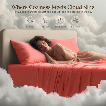 Utopia Bedding California King Sheet Set - Soft & Breathable 4-Piece Microfiber in Coral | Oeko-Tex Certified