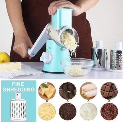 Cambom Rotary Cheese Grater - Hand Crank Shredder for Fresh Cheese & Vegetables | Non-Slip Base, Blue