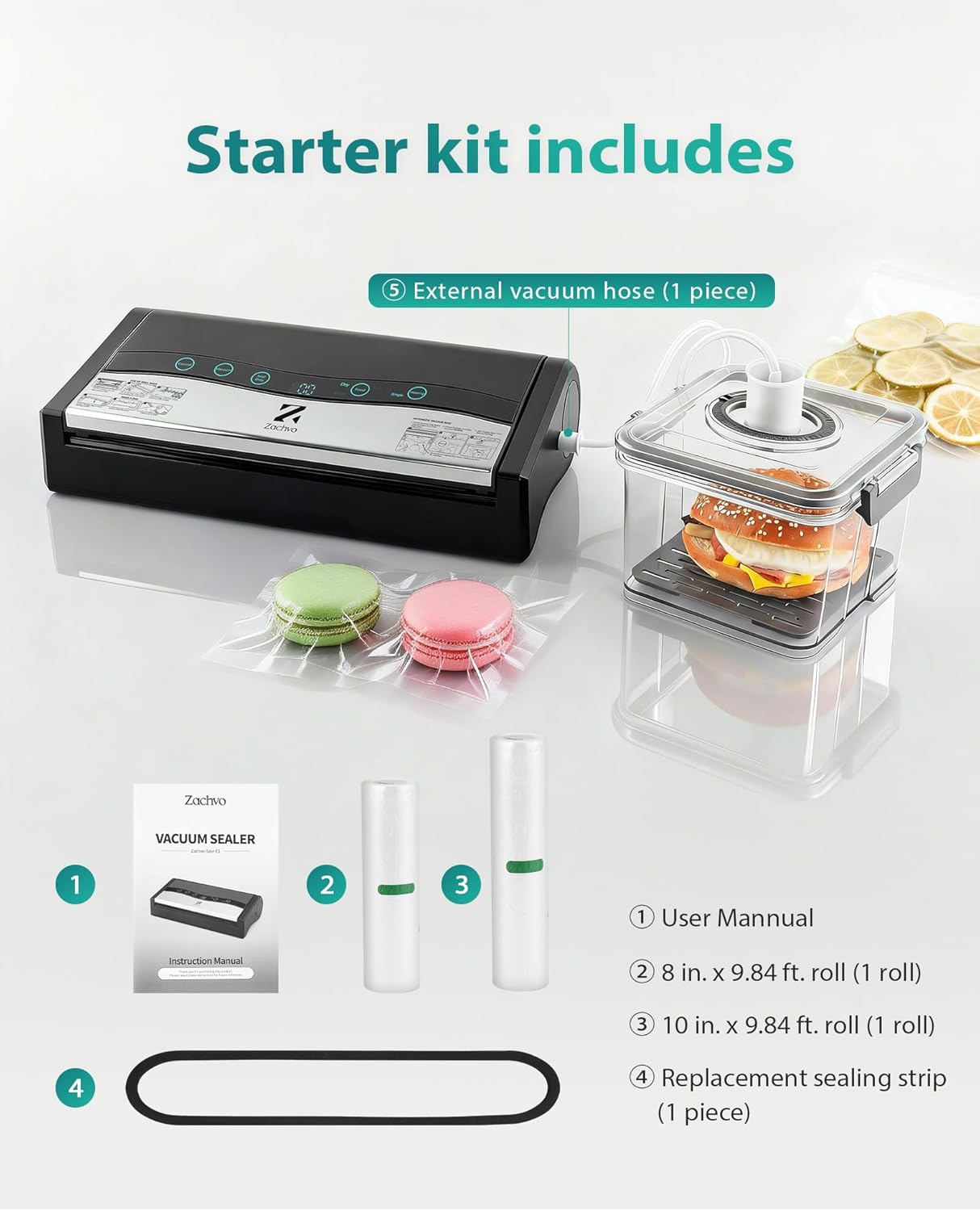 Skiennix Vacuum Sealer Machine - Automatic Food Sealer with Double Heat Seal, Black | Starter Kit Included