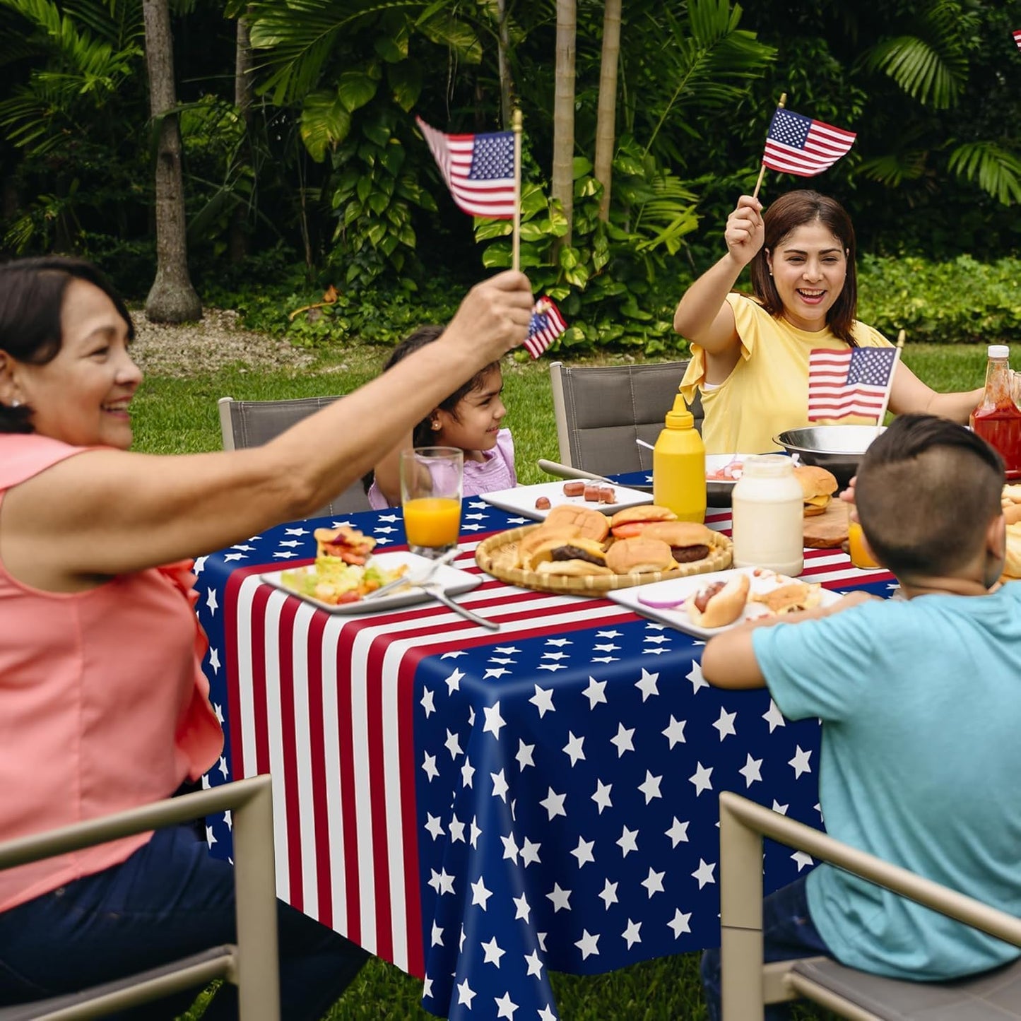 Patriotic American Flag Table Cloths - 2-Pack Disposable Covers for 4th of July | 54x108 Inch