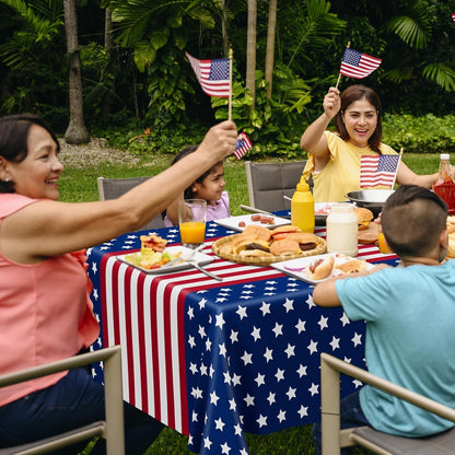 Patriotic American Flag Table Cloths - 2-Pack Disposable Covers for 4th of July | 54x108 Inch