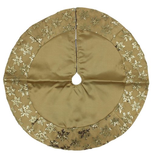 Kurt Adler Tiny 20-inch Miniature Satin Tree Skirt with Sequined Snowflake Border for Table Top Trees (Gold)