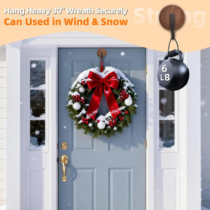 Upgraded Wreath Hanger by [Brand Name] - Suction Cup Hook for Doors & Windows | 2 Pack, Walnut Finish