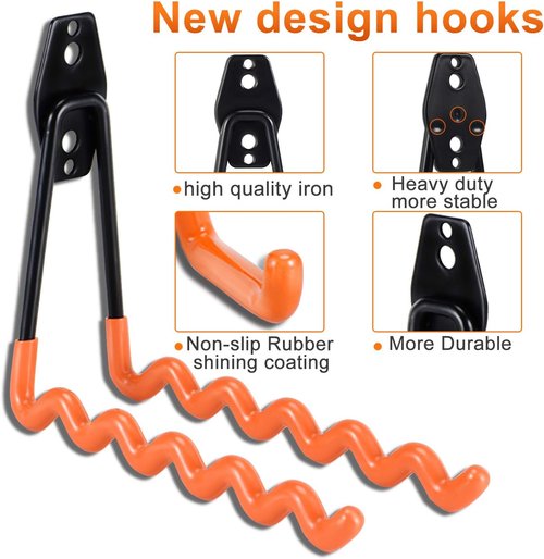 AOBEN Heavy Duty Garage Hooks - 24PCS Wall Mount Organizer for Ladders, Bikes & Tools | Anti-Slip Design