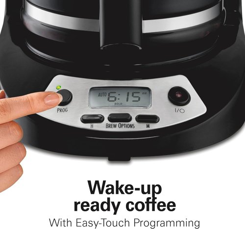 Hamilton Beach 12-Cup Programmable Coffee Maker - Regular & Bold Brew Options, Auto Pause, Black & Stainless Accents