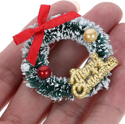 Skiennix Mini Christmas Wreaths - 6pcs Frosted Sisal Hanging Ornaments for Dollhouse Decor