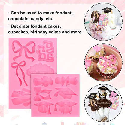 FYSUIMU Graduation Bow Fondant Molds - 2 Pack Silicone Molds for Baking & Party Decor