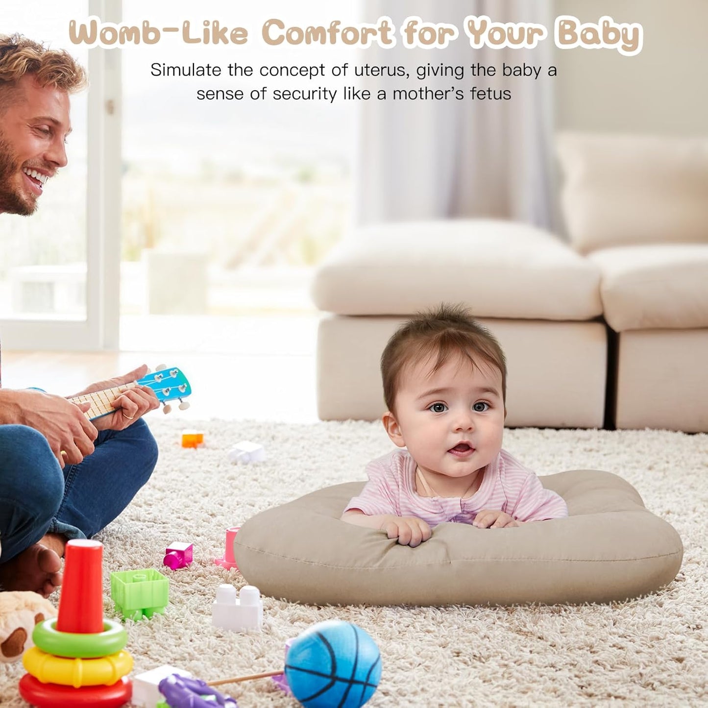 Baby Lounger - Bionic Design for Newborns | Soft Organic Cotton, Breathable for Infants 0-18 Months (Cream Grey)