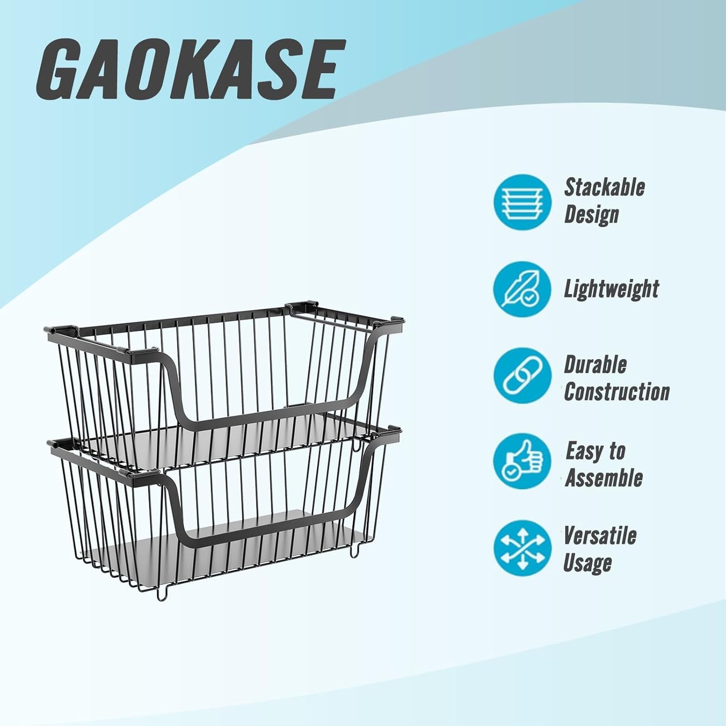 Skiennix Stackable Wire Baskets - Versatile Kitchen Storage for Fruits & Vegetables | Black, Set of 4