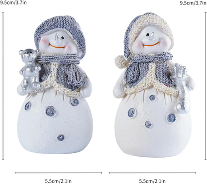 Skiennix 2-Piece Snowman Figurines - Charming Christmas Decorations for Winter Table Centerpieces