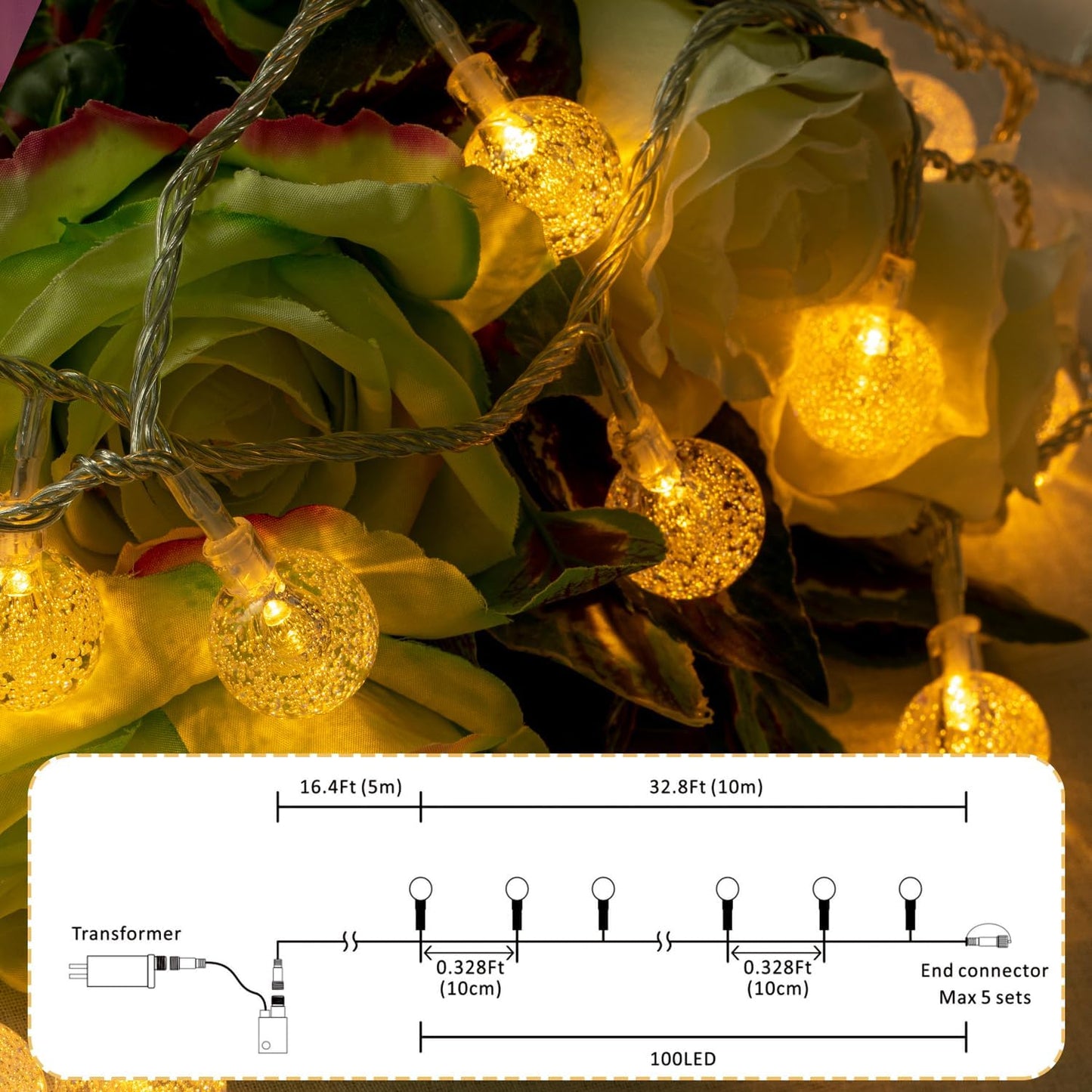 Ogrmar 100 LED Globe Ball String Lights - 49 Ft Crystal Bubble Lights with Remote & Timer for Indoor/Outdoor Decor
