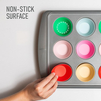 Tacken Silicone Cupcake Baking Cups - Heavy-Duty Non-Stick Liners | 24 Pack, Dishwasher Safe