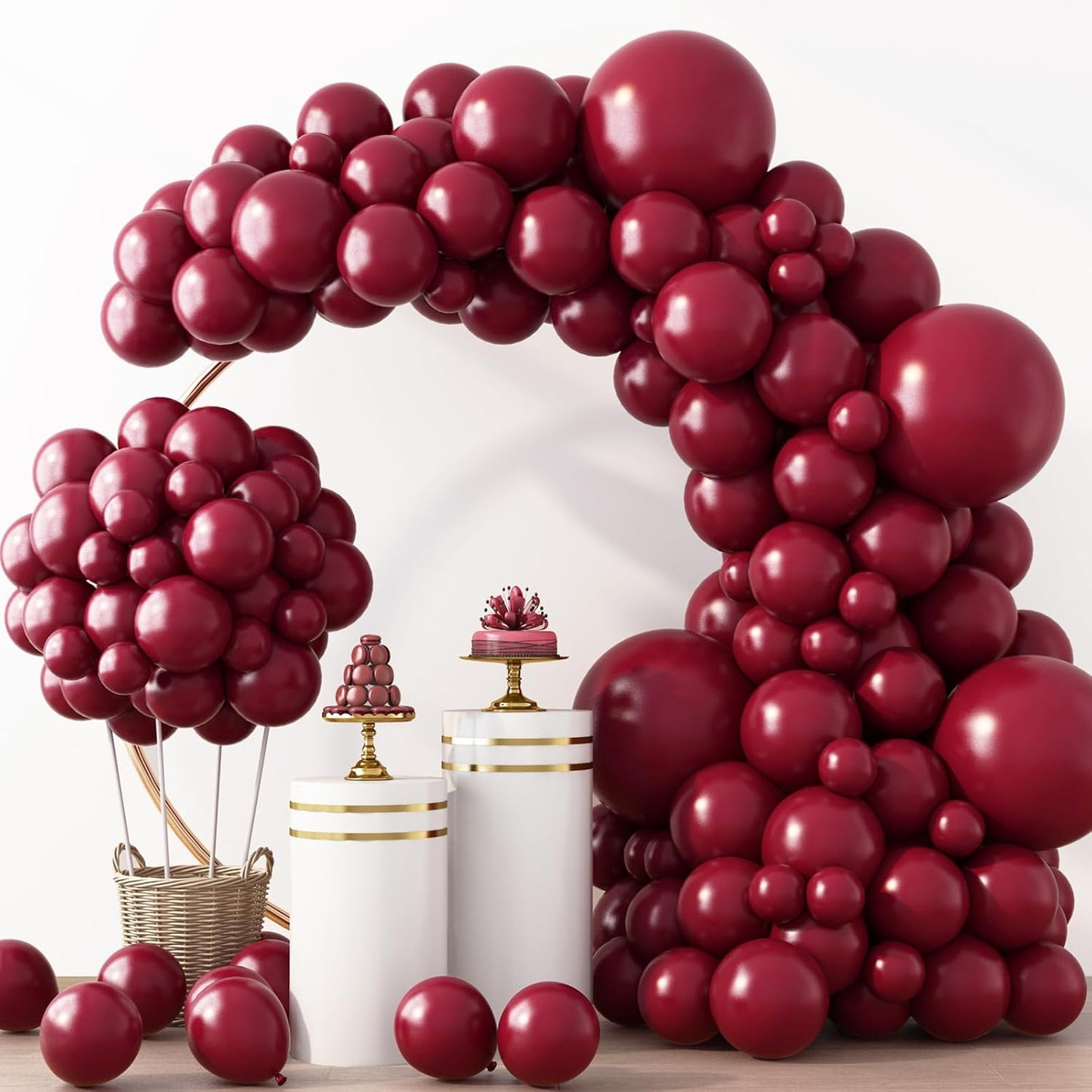 RUBFAC Burgundy Balloons - 129-Piece Latex Balloon Garland Kit | Maroon & Dark Ruby Red, 5-12 Inch