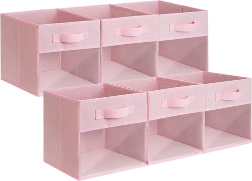 GRANNY SAYS Cube Storage Bins - 11 Inch Collapsible Fabric Organizers with Clear Window | Pink 6-Pack