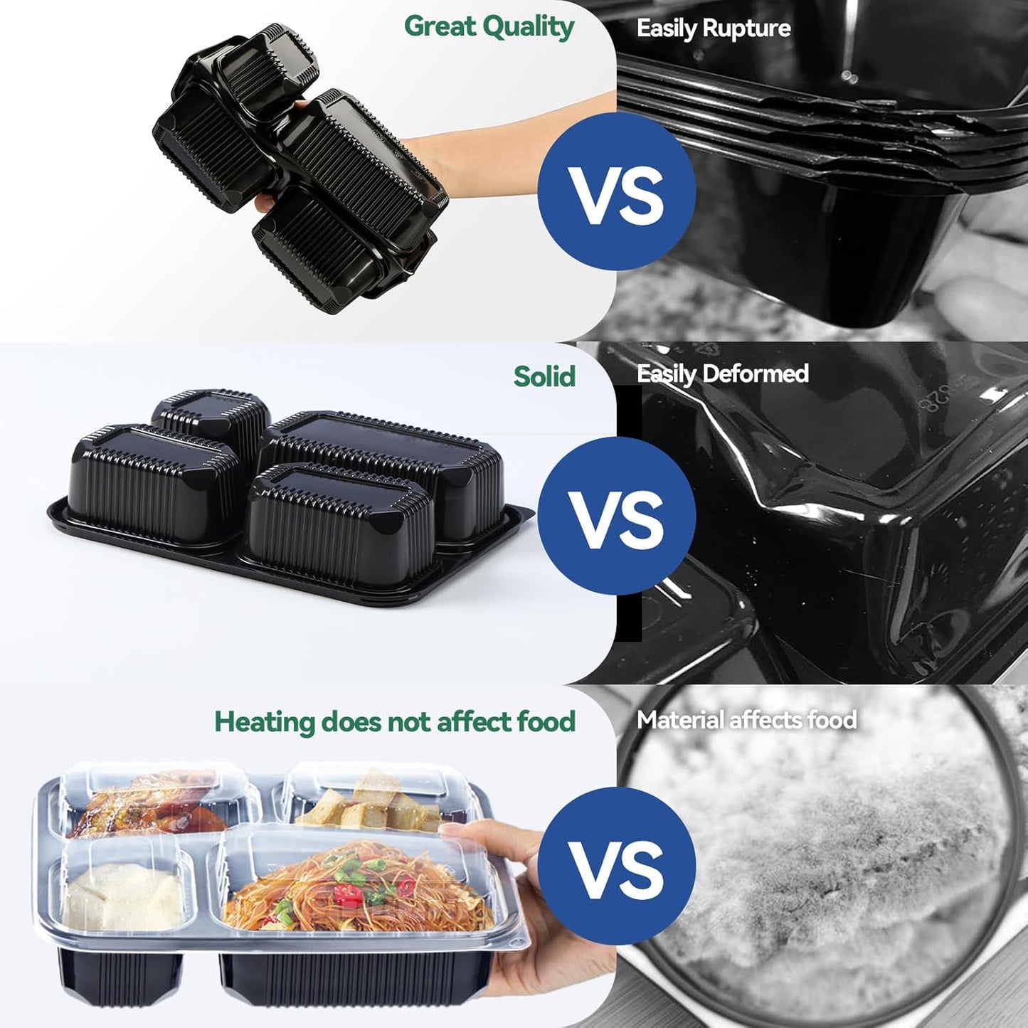 Skiennix 34 oz To Go Containers - 40 Pack BPA Free, Leakproof & Reusable | Microwave, Freezer & Dishwasher Safe - Black