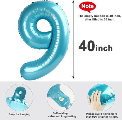 Pastel Blue 40-Inch Number 9 Balloon by [Brand Name] - Perfect for Birthdays, Weddings & Graduations