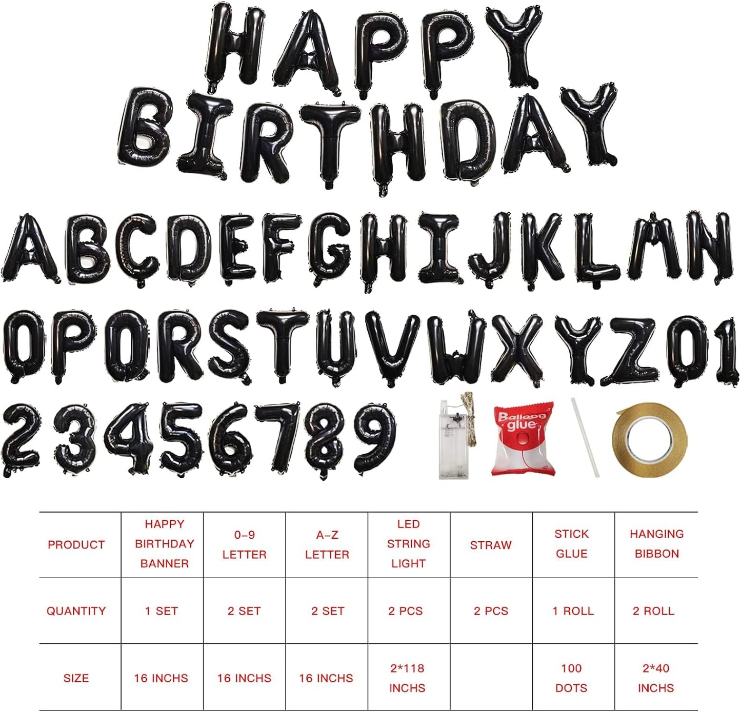 Skiennix 16" Foil Personalized Name Balloons - Custom Mylar Birthday & Event Decor | 85 PCS Set (Black)