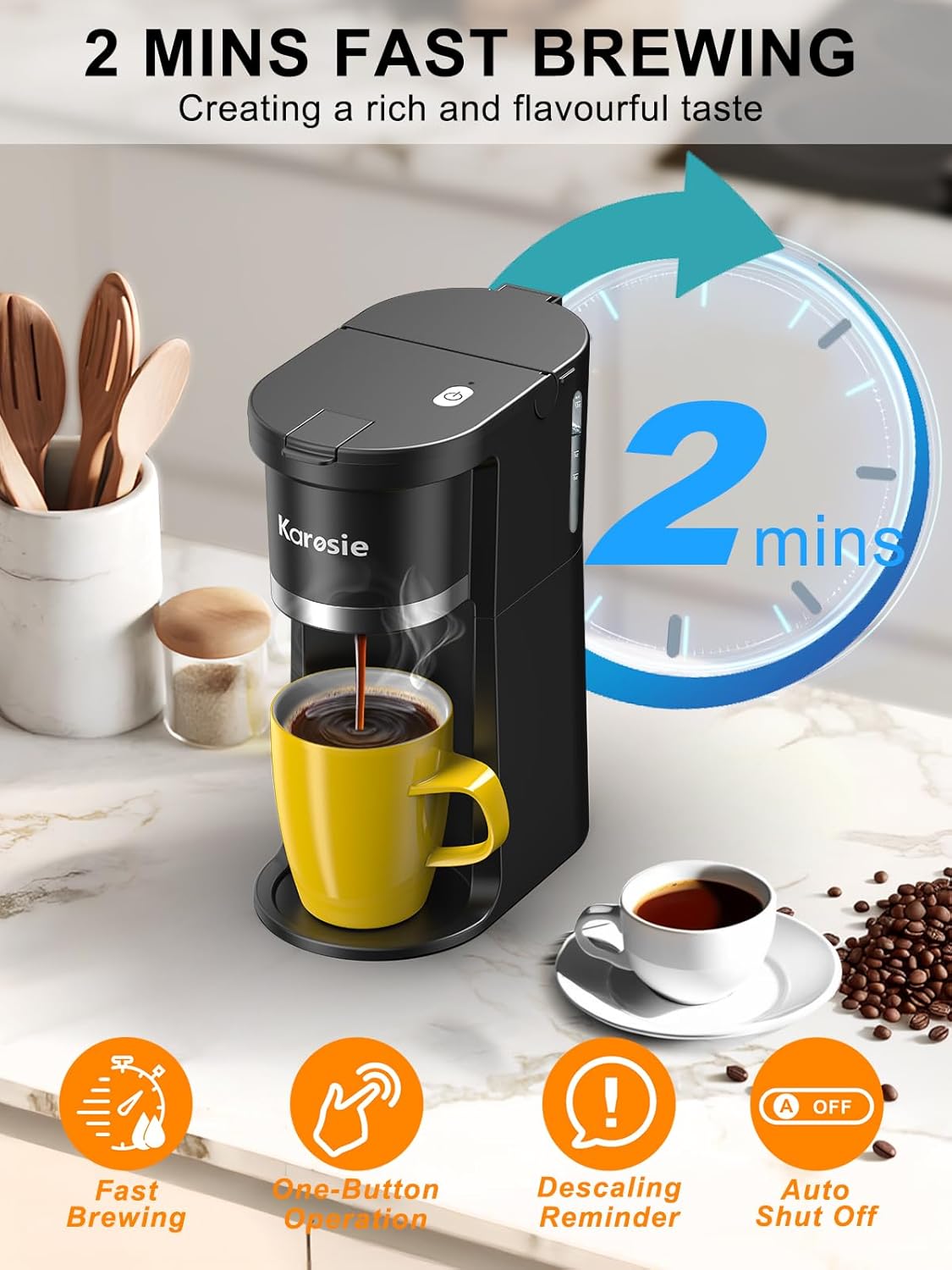 Small Single Serve Coffee Maker by [Brand Name] - Fast Brew for K-Cup & Ground Coffee, 6-12 Oz