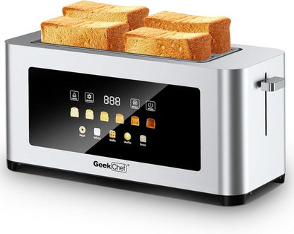 Geek Chef 4-Slice Long Slot Toaster - Touch Screen, Extra Wide Slots for Bagels & Waffles, Stainless Steel