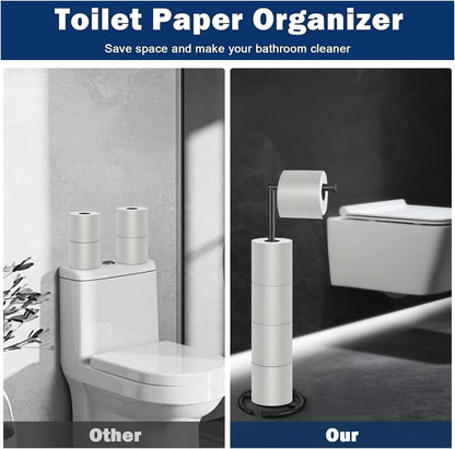 NearMoon Bath Toilet Paper Holder - Modern Standing Tissue Roll Holder with Rustproof Metal Base | Matte Black