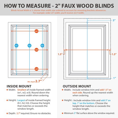 DEZ FURNISHINGS Cordless 2" Faux Wood Blind, 34.5" W x 60" H, White