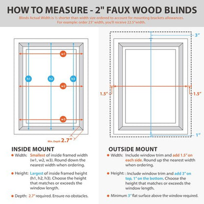 DEZ FURNISHINGS Cordless 2" Faux Wood Blind, 34.5" W x 60" H, White