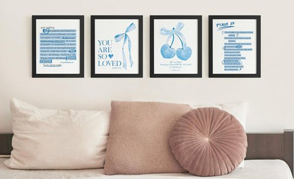 DSHFG Blue Wall Decor - Christian Bible Verse Art Prints for Teen Girls' Rooms | Set of 4, 8x10 Unframed