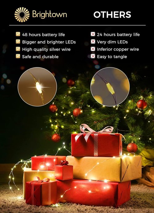 Brightown LED Fairy Lights - 12 Pack Waterproof Silver Wire String Lights | 7 Feet, 20 LEDs for Weddings & Parties