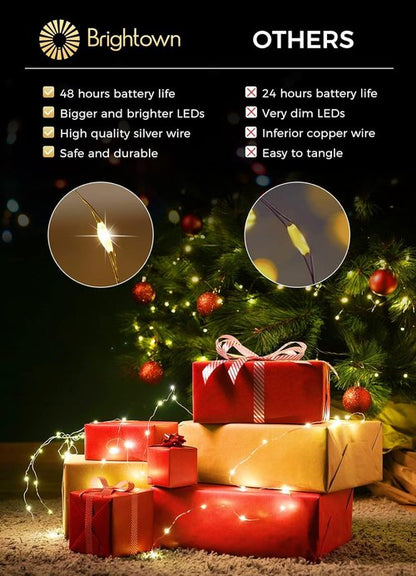 Brightown LED Fairy Lights - 12 Pack Waterproof Silver Wire String Lights | 7 Feet, 20 LEDs for Weddings & Parties