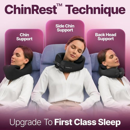 ComfyNap® Versatile Travel Neck Pillow for Airplane [Patented], 9 Positions in 3 Techniques, Plane Pillow with Pure Memory Foam, Travel Pillow with HeadRest Flight Sleep, Travel Essential - Mercury