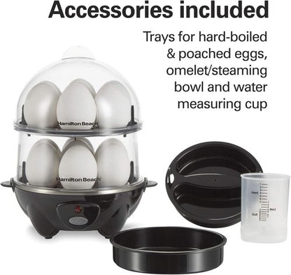 Hamilton Beach 3-in-1 Electric Egg Cooker - Hard Boiled, Poached, Omelet & Vegetable Steamer, 14 Capacity, Black