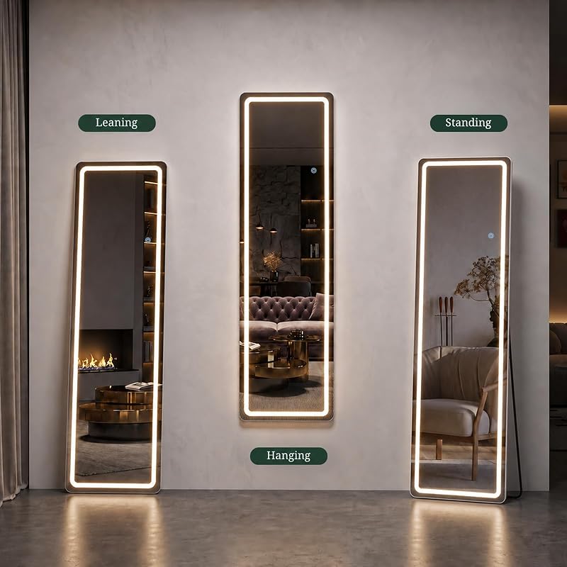 LED Full Length Mirror with Lights 59.85" x 15.75" – 3 Color Modes, Dimmable