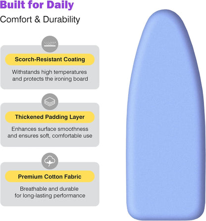 Skiennix Ironing Board Cover & Pad - Extra Thick Natural Cotton, Scorch Resistant, 18x49" Heatproof Blue