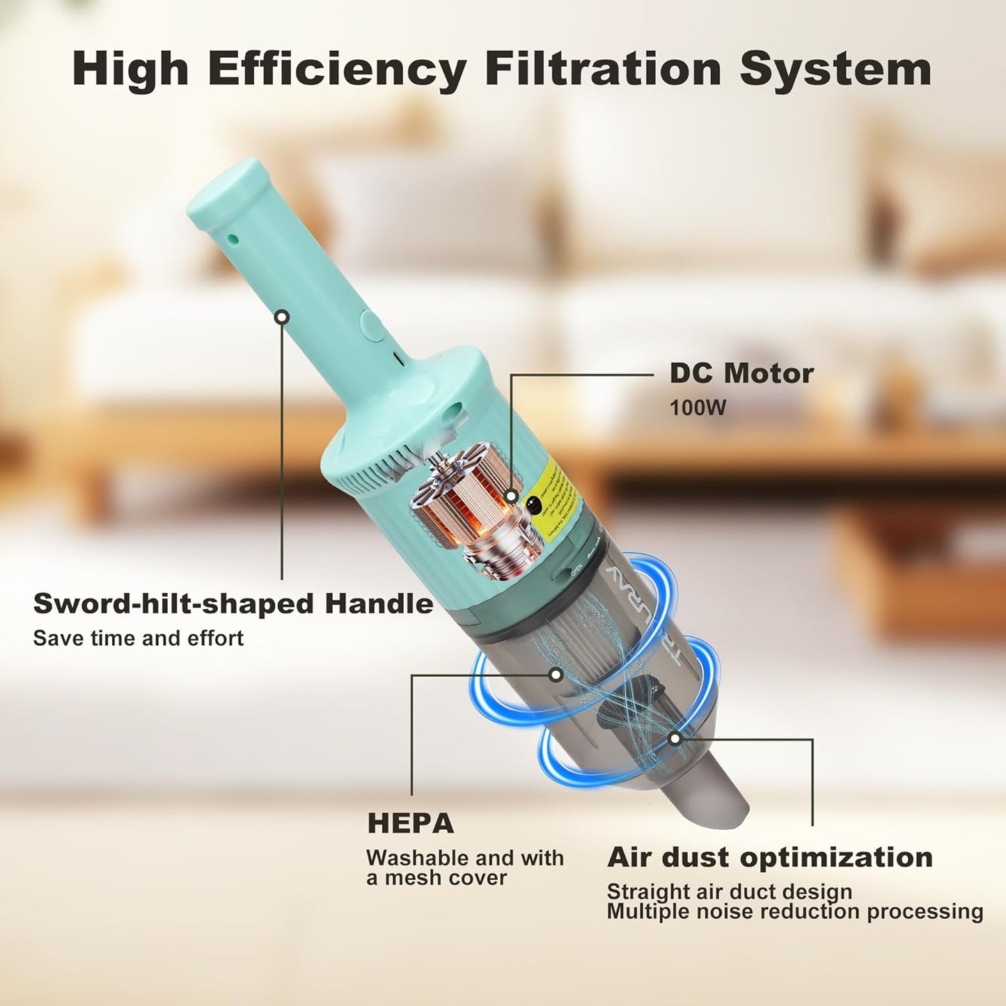 Skiennix 6-in-1 Rechargeable Stick Vacuum Cleaner - Handheld & Versatile for Home & Car Cleaning (Green)