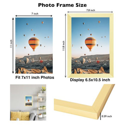 JCJMY 7x11 Picture Frame Gold for Wall Hanging or Tabletop- Wall Mounting Horizontally or Vertically, 7 x 11 Wall Gallery Poster Photo Frame for 7 by 11 Photos, Gold
