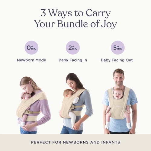 Ergobaby Embrace Baby Carrier Newborn to Toddler - Lightweight Ergonomic Baby Carriers - Cozy Essentials (7-25 Pounds), Ponte Knit, Cream