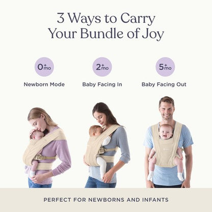 Ergobaby Embrace Baby Carrier Newborn to Toddler - Lightweight Ergonomic Baby Carriers - Cozy Essentials (7-25 Pounds), Ponte Knit, Cream