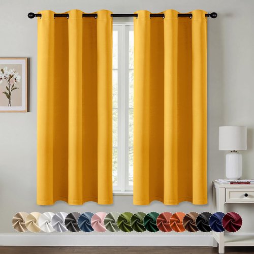 MIULEE Yellow Blackout Curtains - Bedroom Window Treatment Curtains Thermal Insulated Room Darkening Drapes for Living Room Kitchen Grommet Light Blocking Drapery, 40 x 45 Inches Long, 2 Panels