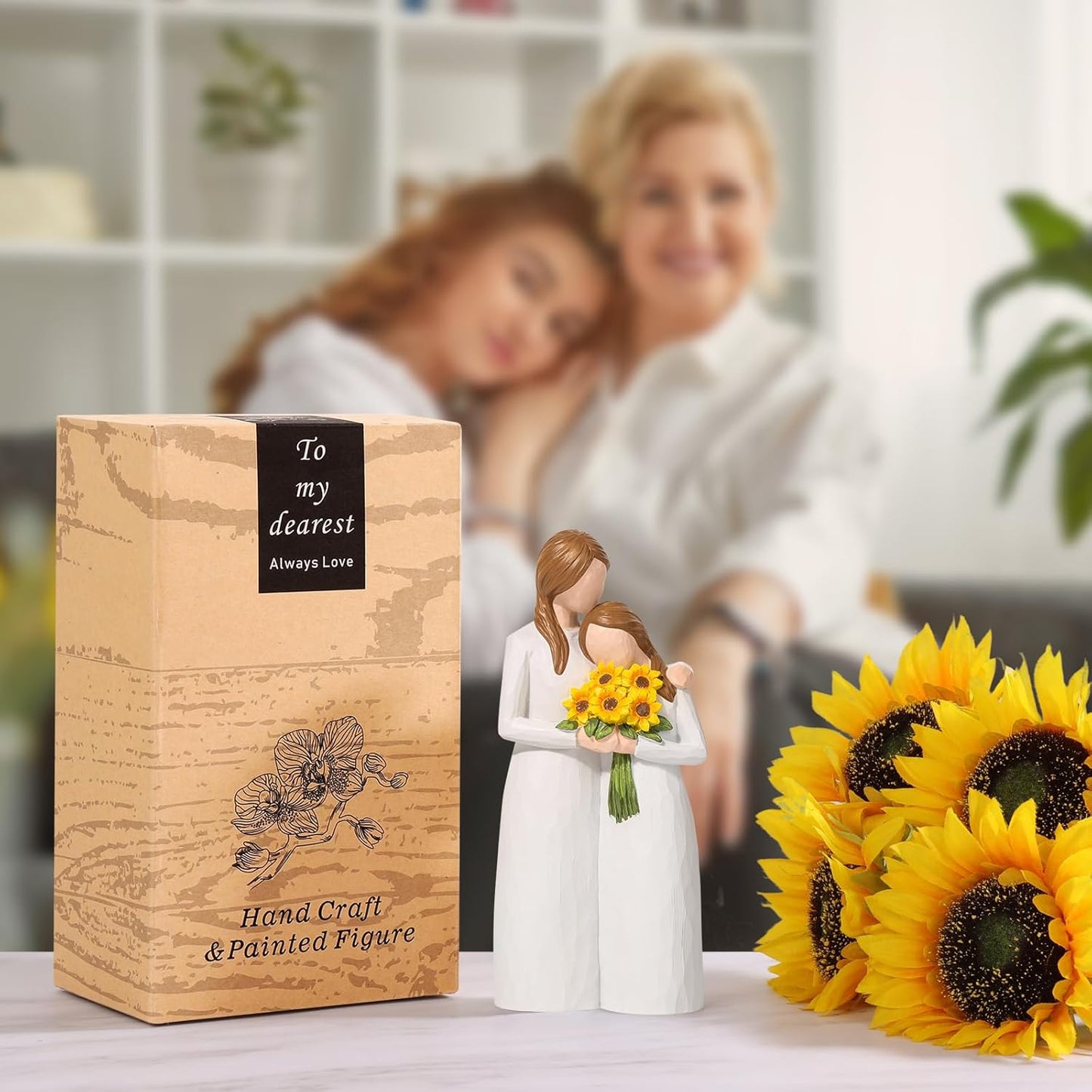 Sunflower Mother Daughter Figurines - Hand-Painted Gifts for Mom | Perfect for Mother's Day, Birthdays & Holidays